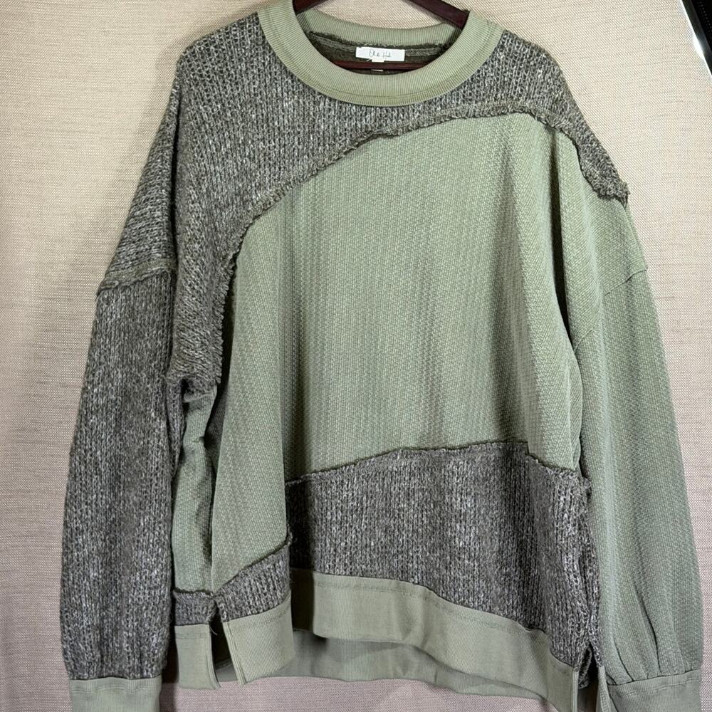 Women's Oli & Hali XL "What We Had" Patchwork Sweater w/Pockets – Olive Combo